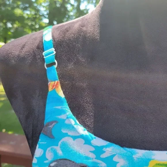 ALOHA Women's Blue Hawaiian Print Sleeveless Summer Mini Dress Size Medium - Picture 7 of 12